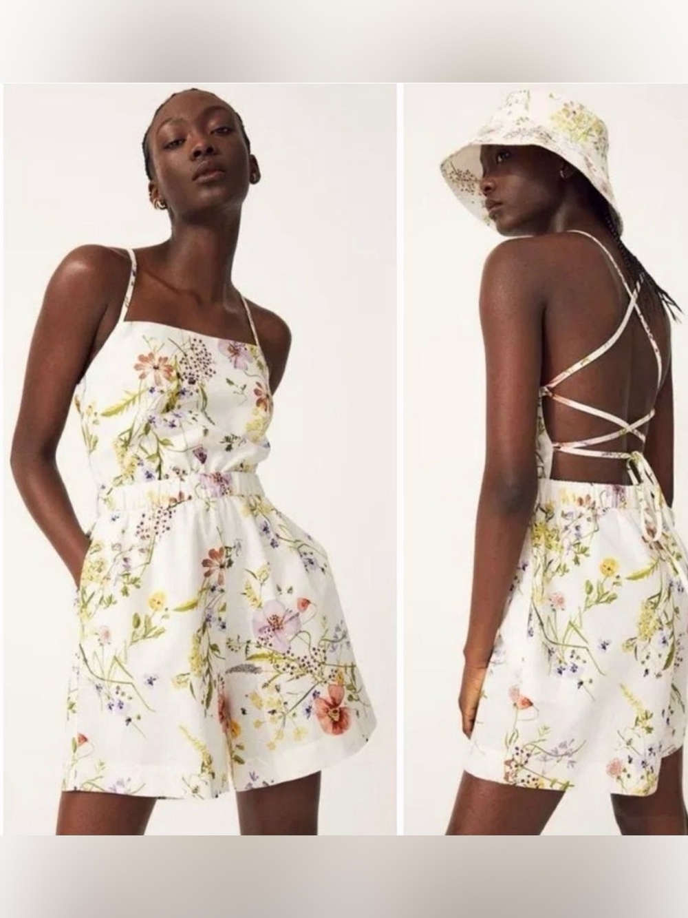 White Floral Strappy Back Romper